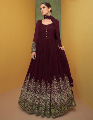 Traditional Designer Gown with Dupatta Color Coffee Bean