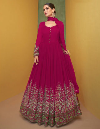 Traditional Designer Gown with Dupatta Color Wine Red