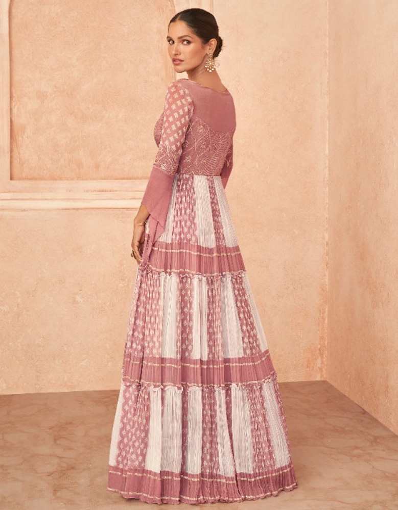 Stylish Designer Fancy Long Gown Color Pink Daisy