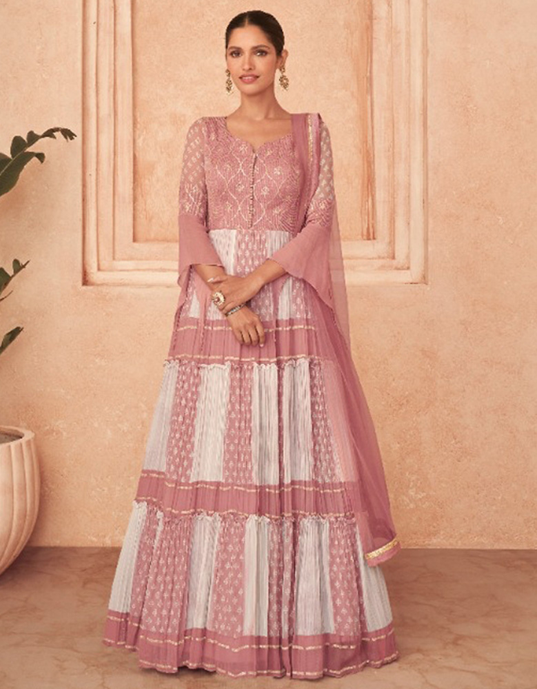 Stylish Designer Fancy Long Gown Color Pink Daisy - KeziahFashions.com