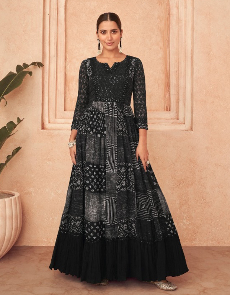 Stylish Fancy Georgette With Embroidery Work With Lock Moti Gown For Women  | gintaa.com