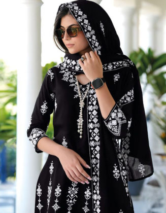 Pure Mal Mal Black Readymade Kurti Sharara Dress With Dupatta