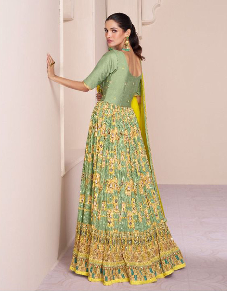 Real Georgette Designer Party Gown Lemon Grass