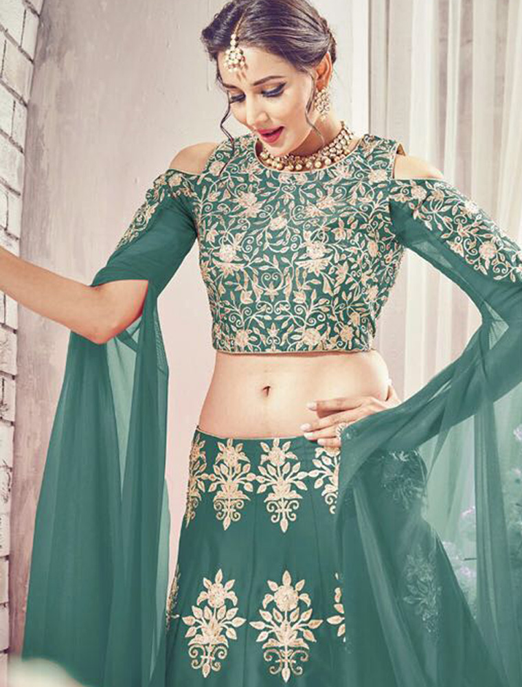 Party Wear Lehenga Choli Tapeta Silk with Embroidery Mineral Green