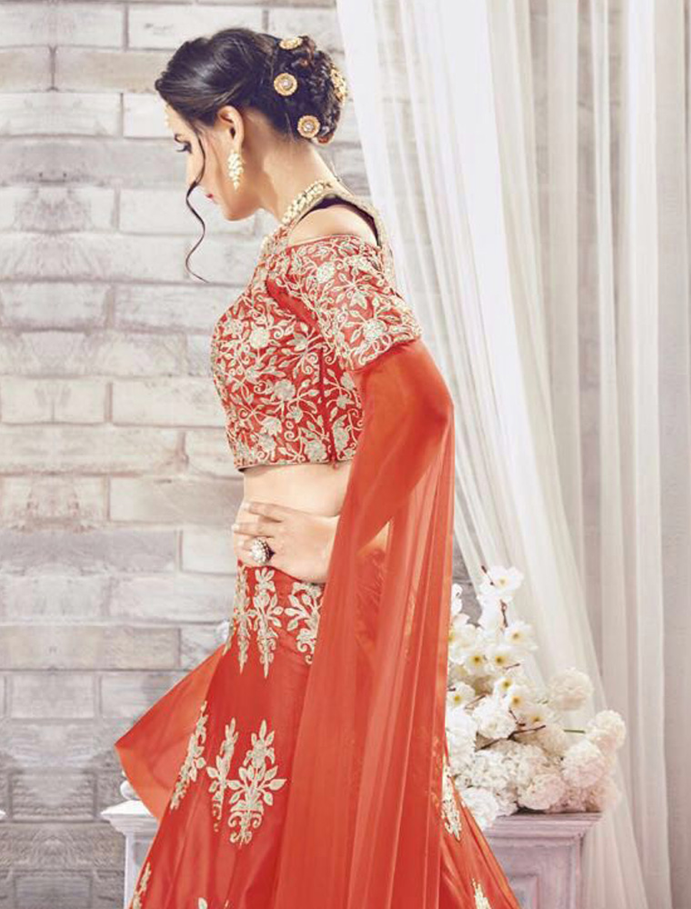 Party Wear Lehenga Choli Tapeta Silk with Embroidery Persian Red
