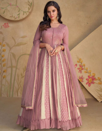 Old Rose Party Wear Gown with Dupatta