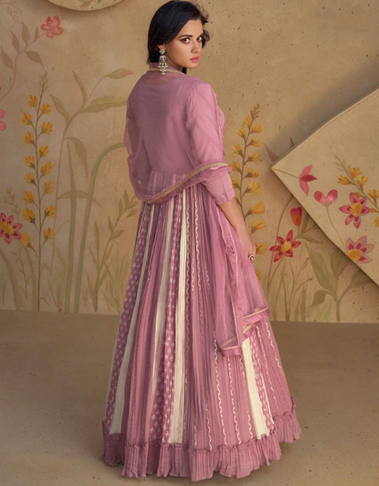 Old Rose Party Wear Gown with Dupatta