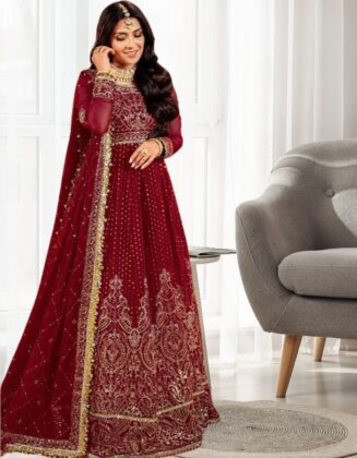 Designer Anarkali Party Dress Embroidered With Moti D1