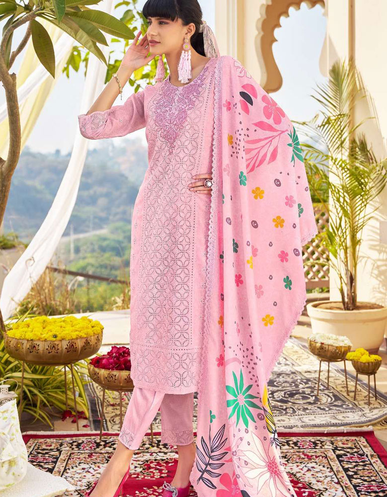 Chikan Handwork Cambric Cotton Suits Cosmos