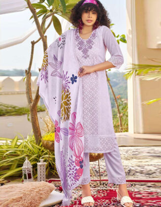 Chikan Handwork Cambric Cotton Suits Lavender