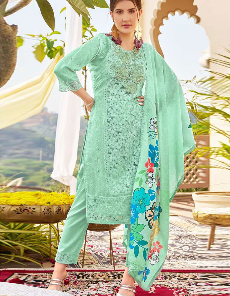 Chikan Handwork Cambric Cotton Suits Opal