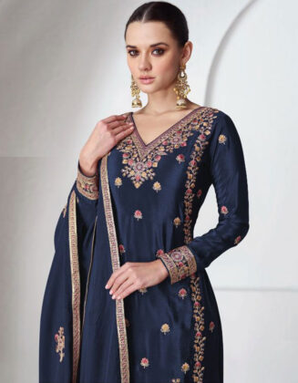 Wedding Wear Chinon Silk Palazzo Style Suit Ebony