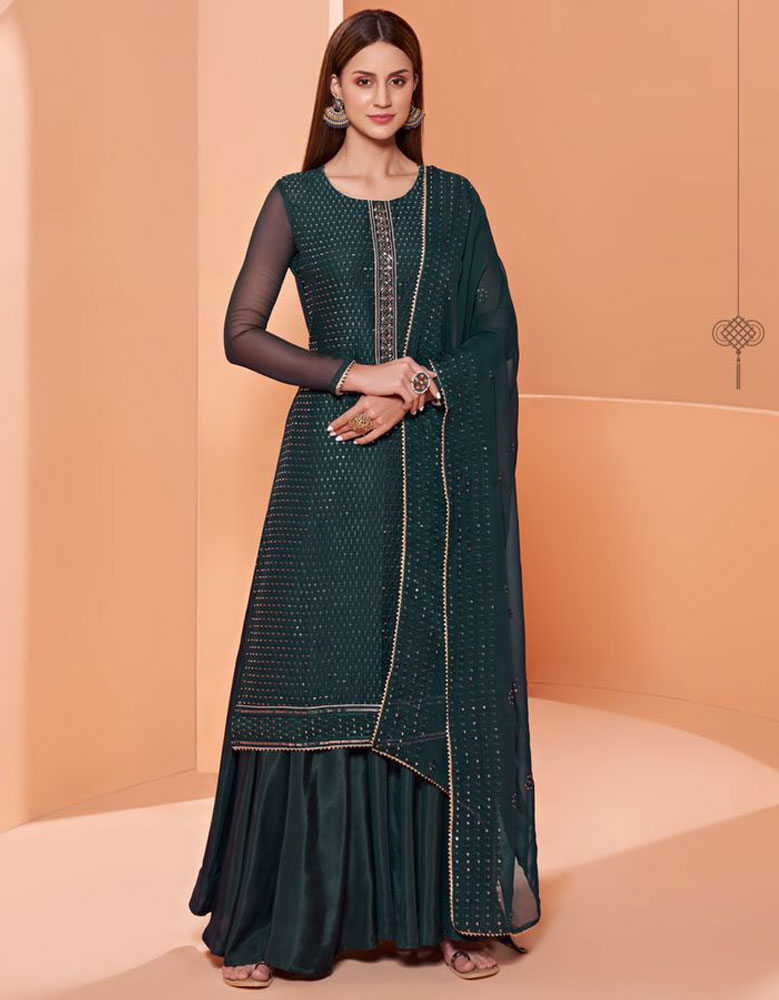 Pure Georgette Stylish Party Dress Gable Green