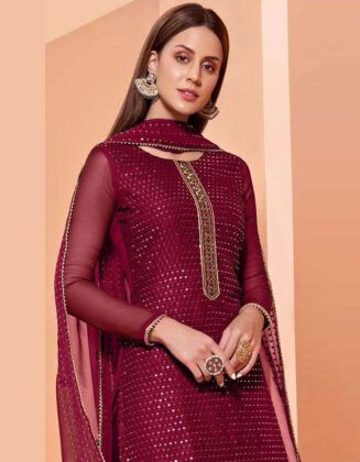 Pure Georgette Stylish Party Dress Magenta