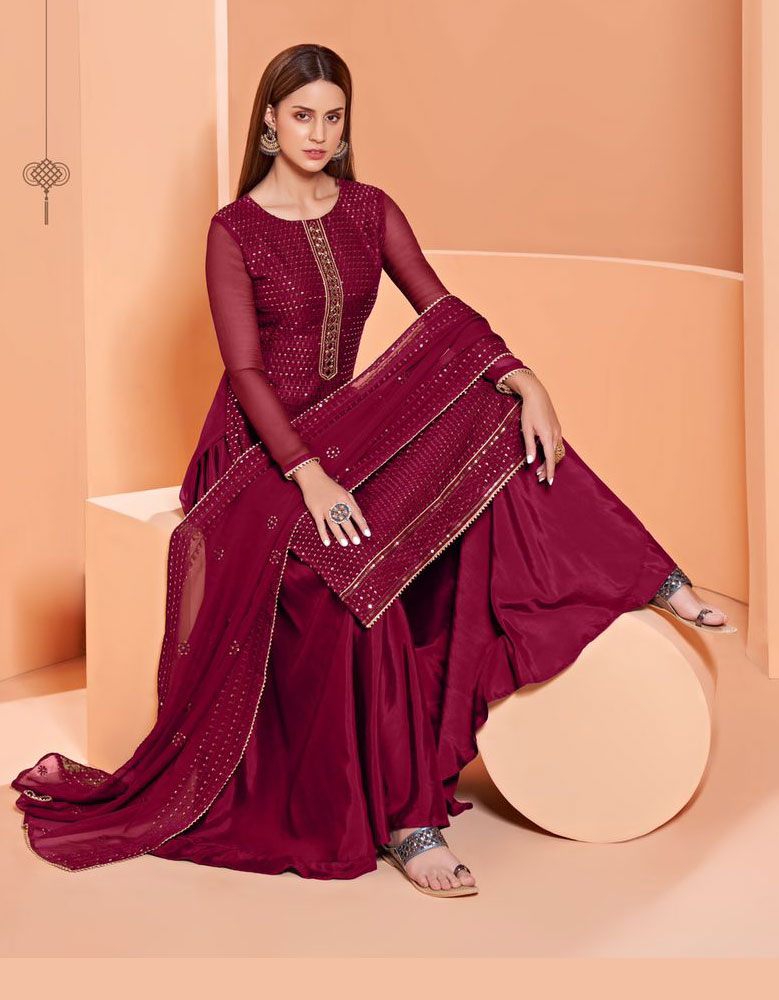 Pure Georgette Stylish Party Dress Magenta