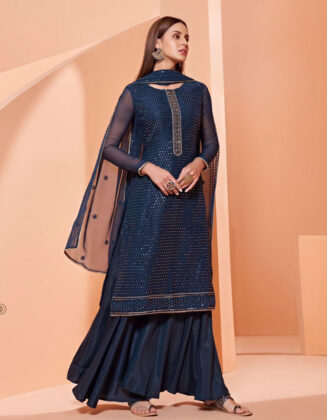 Pure Georgette Stylish Party Dress Nile Blue