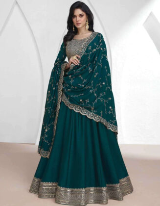 Designer Premium Silk Gown Aqua Deep