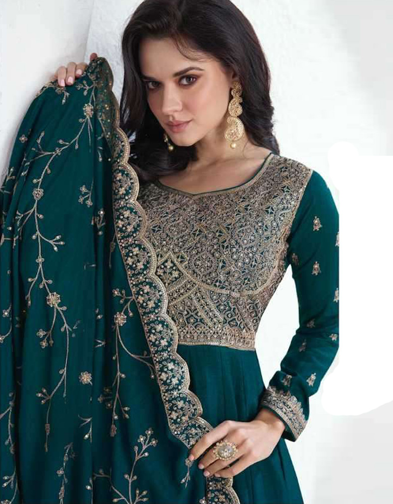 Designer Premium Silk Gown Aqua Deep