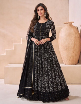 Georgette Designer Party Gown Charcoal