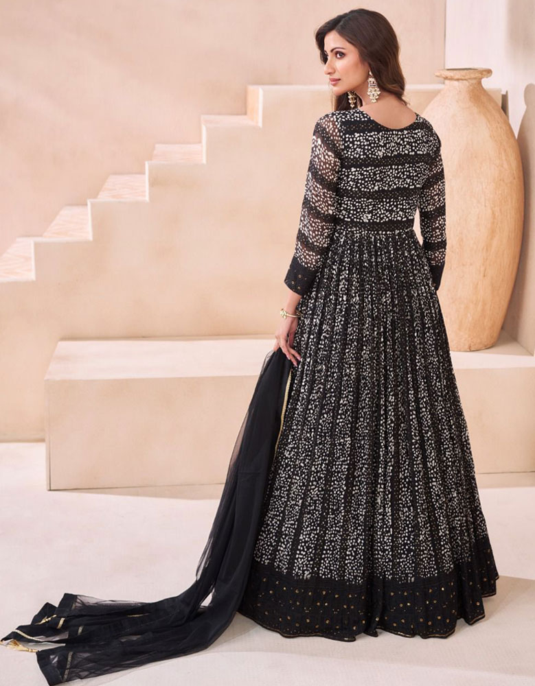 Georgette Designer Party Gown Charcoal