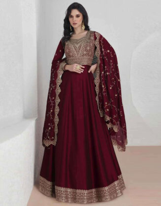 Designer Premium Silk Gown Dark Scarlet