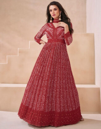 Georgette Designer Party Gown Merlot