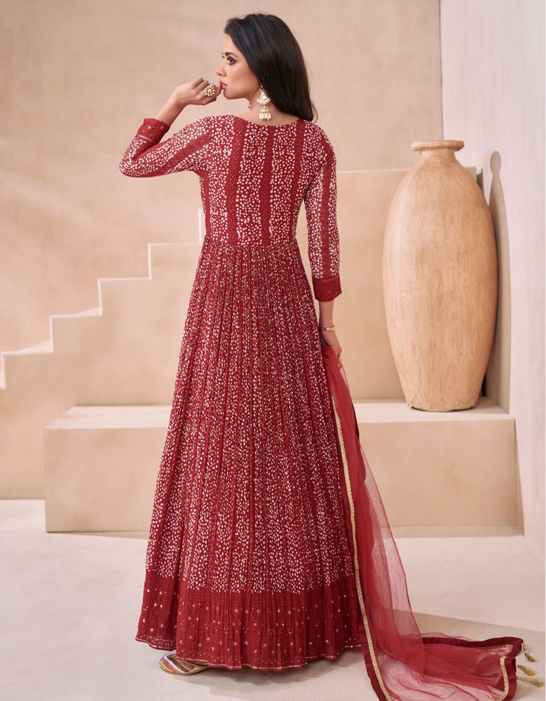 Georgette Designer Party Gown Merlot