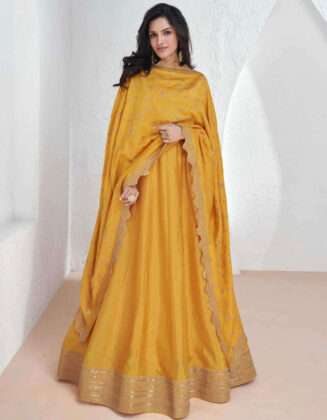 Designer Premium Silk Gown Old Gold