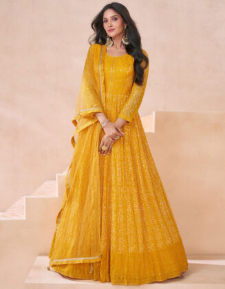 Georgette Designer Party Gown Orange Gold