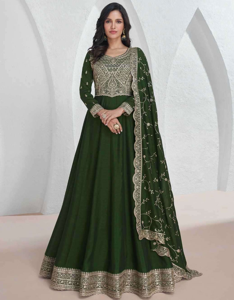 Designer Premium Silk Gown Seaweed