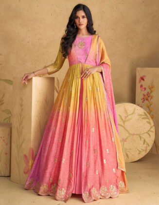 Designer Gown Party Wear Long Dress Pink Rose