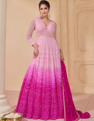 Real Georgette Designer Long Party Gown Pink Pearl