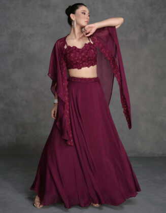 Designer Indo-Western Lehenga Choli Wine