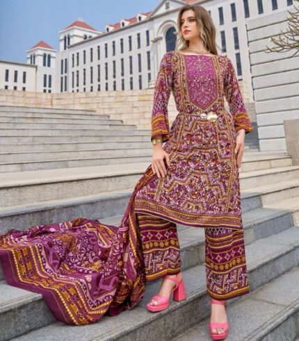 Coral Viscose Rayon Digital Print Suit