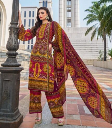 Merlot Viscose Rayon Digital Print Suit