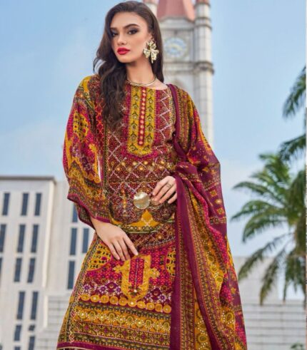Merlot Viscose Rayon Digital Print Suit