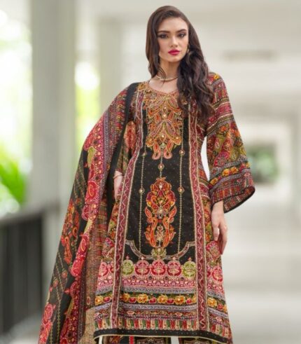 Mocha Viscose Rayon Digital Print Suit