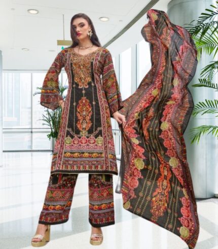 Mocha Viscose Rayon Digital Print Suit