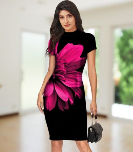 Noir Blossom Bodycon Dress