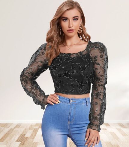 Noir Elegance Embroidered Top