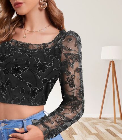 Noir Elegance Embroidered Top