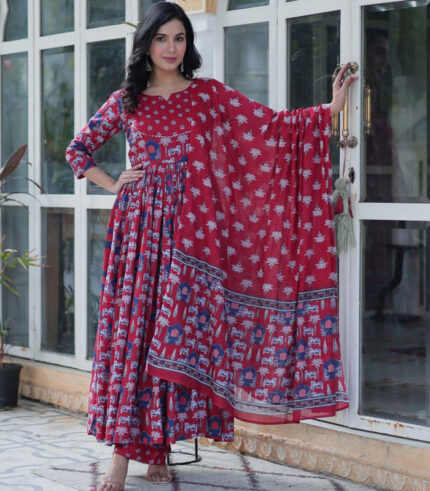 Premium Pure Cotton Kurti Set Red